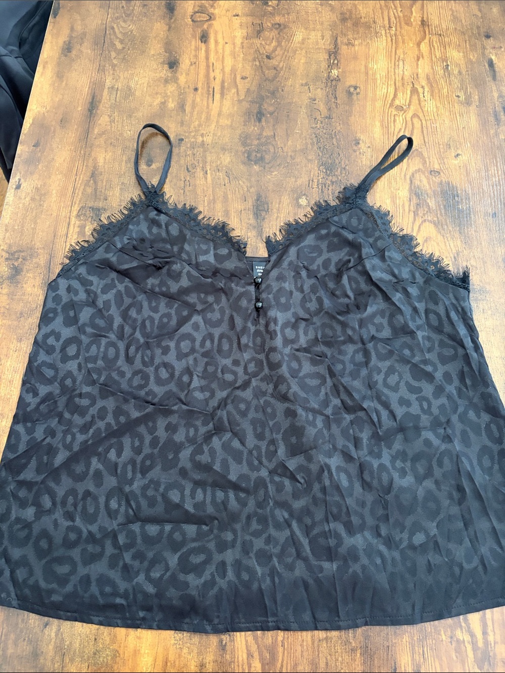 SHEIN Black Leopard Satin Lace-Trim Cami